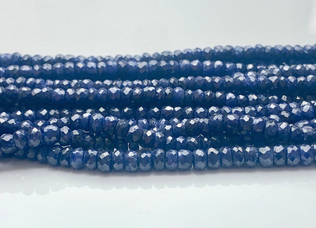 3mm 4mm 5mm AAA Faceted Rondelle Natural Blue Sapphire Gemstone Beads Genuine Top Quality High Polished Faceted Sapphire Loose Beads #3775