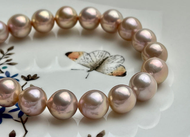 10-11.5mm AAAAA Very Rare Natural Pink With Gold Sheen Freshwater Round Edison Pearl Bead High Luster Genuine Edison Pearl 38 Beads #P1894