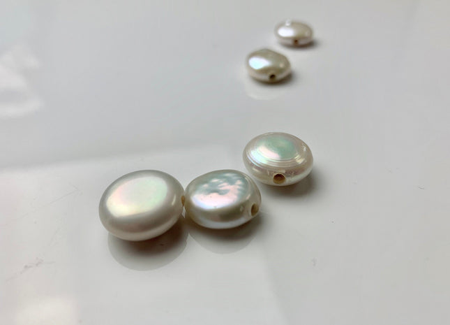 14-15mm Single Piece Large Hole 2.0 mm Hole High Luster Natural White OR Pink OR Silver OR Peacock Coin Genuine Freshwater Coin Pearls #634