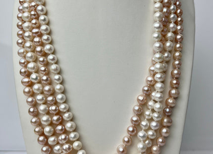 40 Inches Hand Knotted 7-8 mm Potato Natural White Or Pink Freshwater Pearl Necklaces Long Pearl Necklace #1663