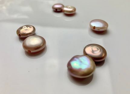 14-15mm Single Piece Large Hole 2.0 mm Hole High Luster Natural White OR Pink OR Silver OR Peacock Coin Genuine Freshwater Coin Pearls #634