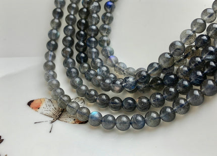 6 mm AAA Flashy Blue Natural Black Labradorite Beads Genuine Natural Color Smooth Round Shape Flashes Fire Labradorite 15.5 inches # 2654