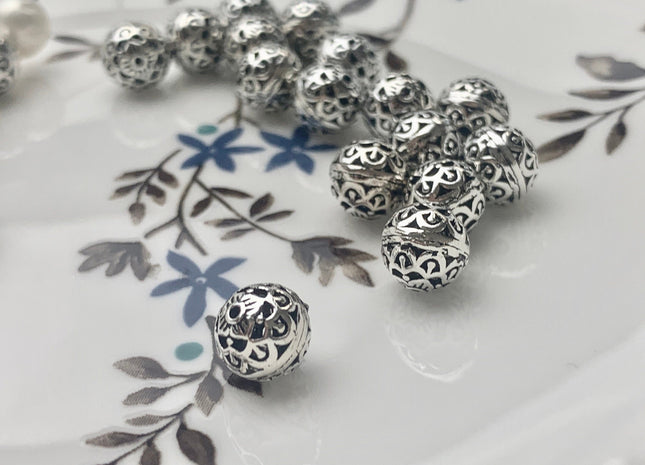 One Piece 8mm 10mm 925 Sterling Silver Tibetan Style Silver Spacer Ball Genuine Sterling Silver Spacer Bali Antique Beads #10159