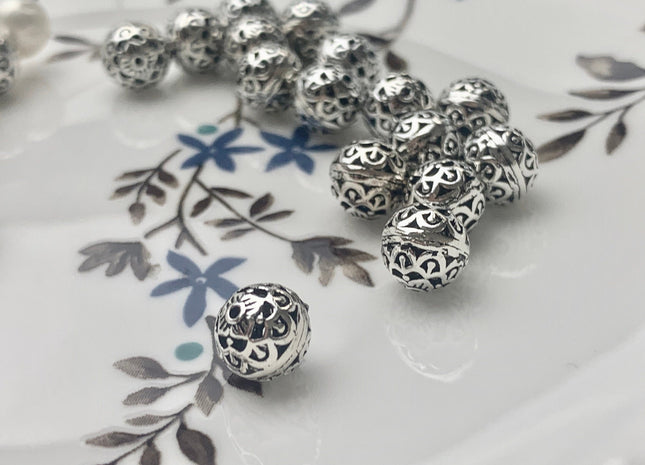 One Piece 8mm 10mm 925 Sterling Silver Tibetan Style Silver Spacer Ball Genuine Sterling Silver Spacer Bali Antique Beads #10159