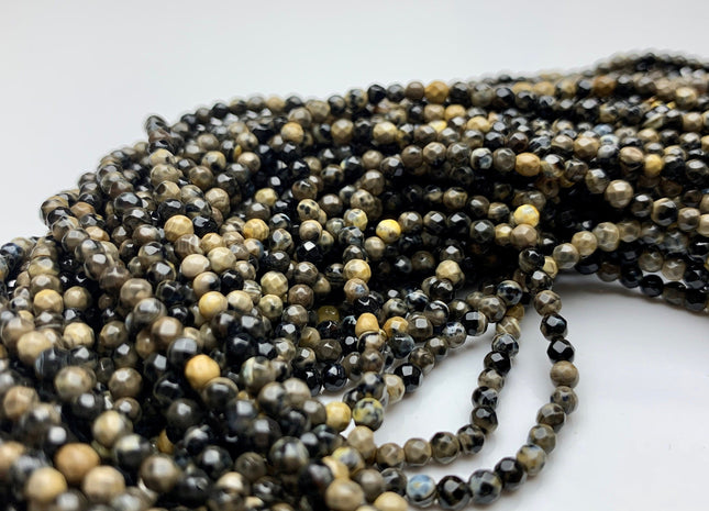 WHOLESALE 3 mm Faceted Round Mixed Champagne Black Agate Gemstone Beads Genuine Agate Gemstone Loose Beads 14 Inches #2464