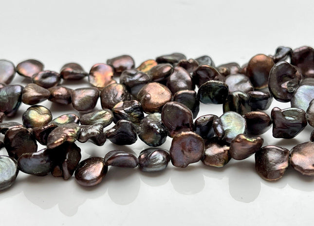 7x8-10mm AA Very Rare Dark Peacock Top Drilled Keshi Freshwater Pearl Beads Genuine Freshwater Flat Keshi Pearls #P1564