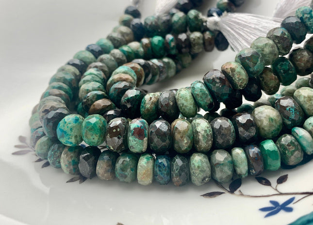 7mm 8mm 9mm 10mm 100% Natural Faceted Rondelle Chrysocolla Gemstone Beads Multi Turquoise Green Color Chrysocolla Beads 8 Inches #3757