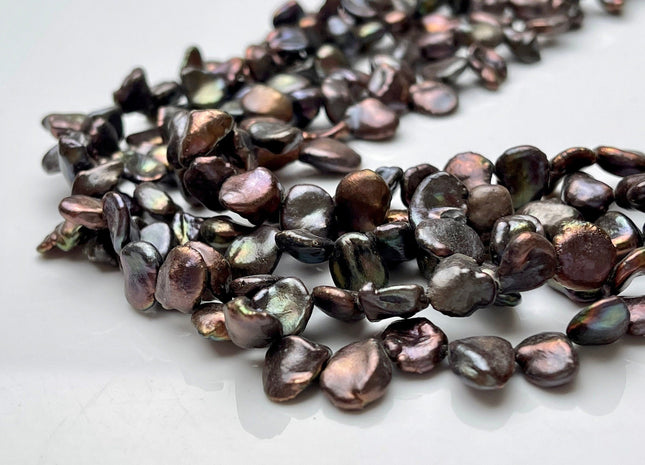 7x8-10mm AA Very Rare Dark Peacock Top Drilled Keshi Freshwater Pearl Beads Genuine Freshwater Flat Keshi Pearls #P1564