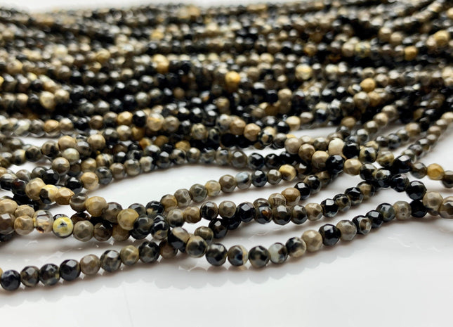 WHOLESALE 3 mm Faceted Round Mixed Champagne Black Agate Gemstone Beads Genuine Agate Gemstone Loose Beads 14 Inches #2464