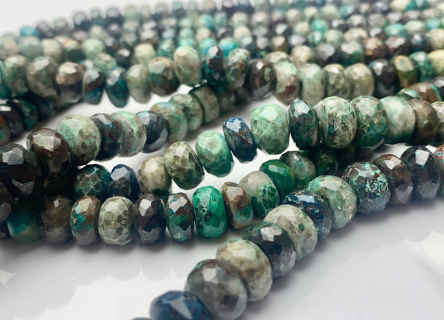 7mm 8mm 9mm 10mm 100% Natural Faceted Rondelle Chrysocolla Gemstone Beads Multi Turquoise Green Color Chrysocolla Beads 8 Inches #3757
