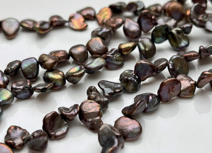 7x8-10mm AA Very Rare Dark Peacock Top Drilled Keshi Freshwater Pearl Beads Genuine Freshwater Flat Keshi Pearls #P1564