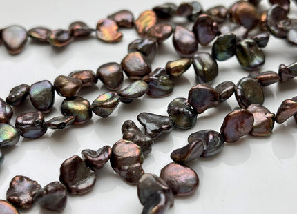 7x8-10mm AA Very Rare Dark Peacock Top Drilled Keshi Freshwater Pearl Beads Genuine Freshwater Flat Keshi Pearls #P1564