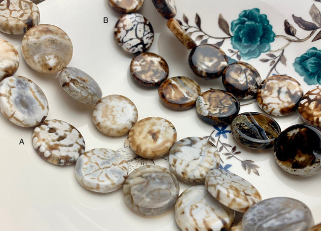 6-8x24 mm AAA Smooth Round Mixed Color Fire Agate Gemstone Beads Genuine Mixed Coffee Amber Ivory Color Agate 16 Beads 15 Inches #3522