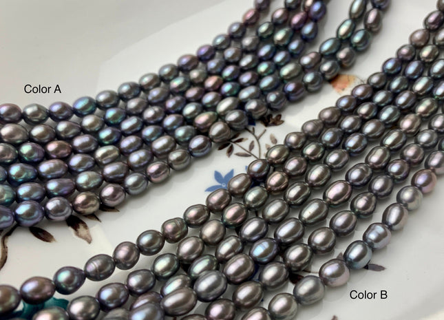 5x6-7 mm AAA Rice / Oval Freshwater Pearls Kendall Charcoal Gray Color Genuine Freshwater Pearls Beads Gray Color #1201