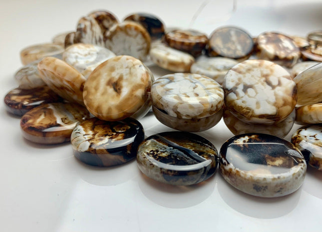 6-8x24 mm AAA Smooth Round Mixed Color Fire Agate Gemstone Beads Genuine Mixed Coffee Amber Ivory Color Agate 16 Beads 15 Inches #3522