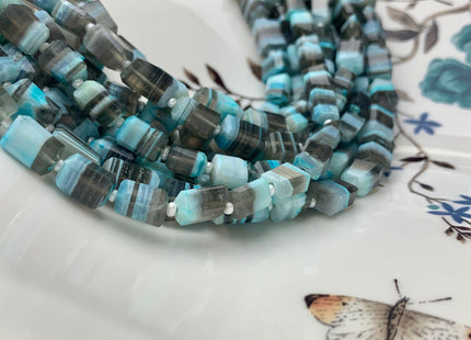 7-8x11-12 mm Faceted Nugget Natural Blue and Gray Color Peru Boulder Opal Beads Genuine Organic Boulder Opal 13 Inches Strand #2955