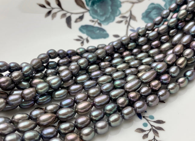 5x6-7 mm AAA Rice / Oval Freshwater Pearls Kendall Charcoal Gray Color Genuine Freshwater Pearls Beads Gray Color #1201