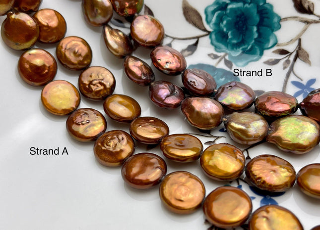 10-13 mm Chocolate Brown Freshwater Round Coin Pearl Genuine Brown Coin Pearls #147