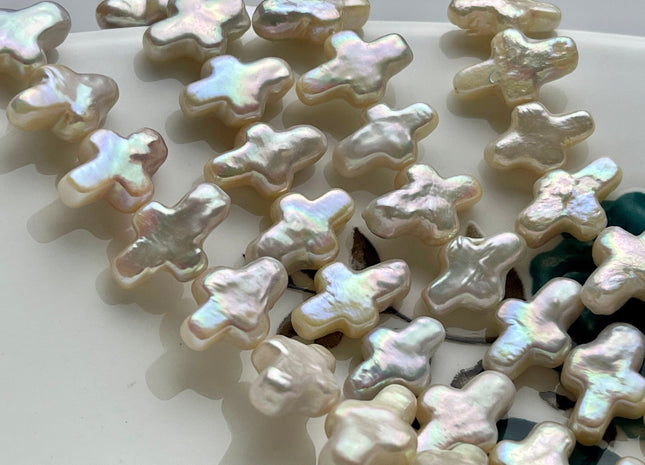 One Piece 10x15-16mm AAAAA Super High Luster Natural Pink Cross Coin Freshwater Pearl Genuine Top Quality Cross Freshwater Pearl #P1841