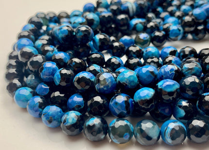 BEST DEAL 10 mm Faceted Round Fire Agate Gemstone Beads Heat Treated Black And Blue Color Agate 15.5 Inches Strand #2885