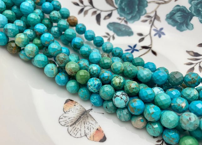 4mm 6mm 8mm 10mm Faceted Round Turquoise Beads Blue Color Gemstone Loose Beads 15.5 Inches Strand #2610