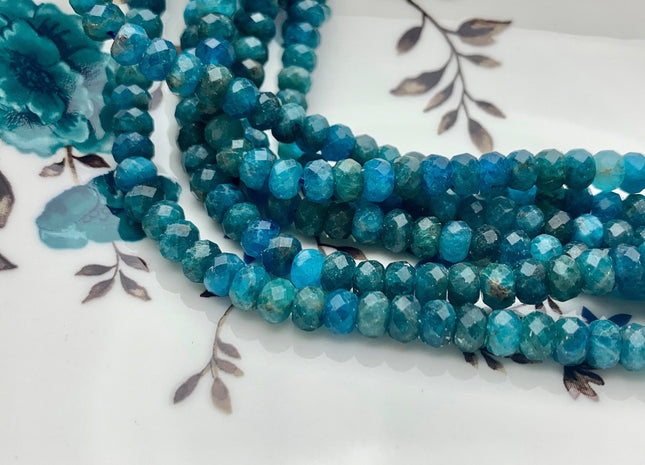 4x6 mm Natural Color Faceted Rondelle Apatite Gemstone Beads Quality Micro Faceted Apatite Gemstone Loose Beads 8 Inches Strand #2607