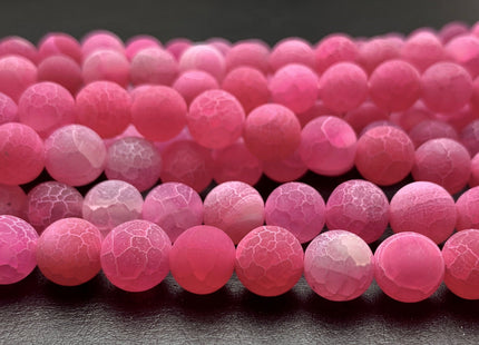 4 mm 6 mm 8 mm 10 mm Pink Color Matte Finished Round Cracked Fire Agate Gemstone Beads 14 Inches Strand #2865