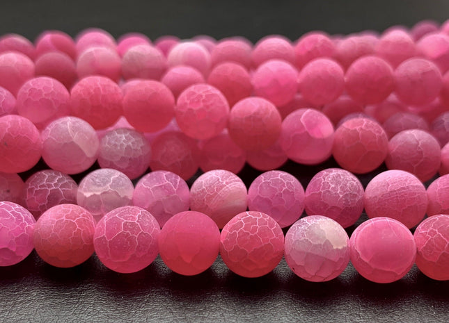 4 mm 6 mm 8 mm 10 mm Pink Color Matte Finished Round Cracked Fire Agate Gemstone Beads 14 Inches Strand #2865