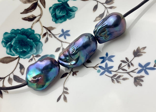 ONE Piece 16-18x23-30 mm AA Large Hole Jumbo Peacock Color Baroque Pearl Beads Hole Size 2.2mm Genuine High Luster Baroque Pearls #P1635