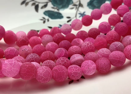 4 mm 6 mm 8 mm 10 mm Pink Color Matte Finished Round Cracked Fire Agate Gemstone Beads 14 Inches Strand #2865