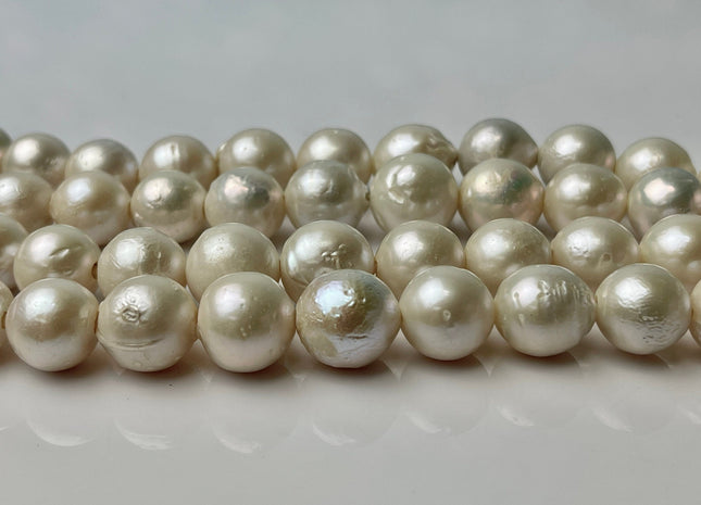 12-15 mm AA Half Strand Natural White Large Hole Freshwater Pearl Beads Hole Size 2.2 mm Genuine Natural White Edison Baroque Pearl #1451