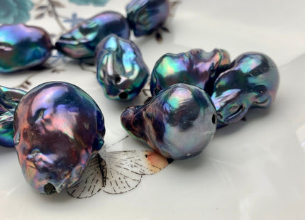 ONE Piece 16-18x23-30 mm AA Large Hole Jumbo Peacock Color Baroque Pearl Beads Hole Size 2.2mm Genuine High Luster Baroque Pearls #P1635