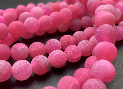 4 mm 6 mm 8 mm 10 mm Pink Color Matte Finished Round Cracked Fire Agate Gemstone Beads 14 Inches Strand #2865