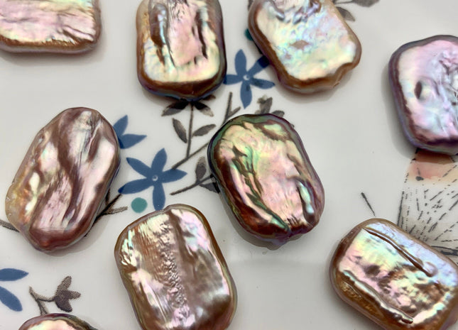 ONE Piece AAAA 15x20 mm Natural Mauve Pink High Luster Through Drilled Thick Rectangle Coin Pearl For Earring Pendant Iridescent Color#P1210