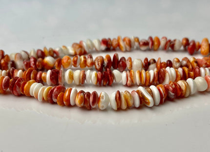 7-10 mm AAA Natural Orange Red White Spiny Oyster Shell Irregular Chip Shape Genuine Natural Spiny Oyster Beads 15.5 Inch Strand #4280