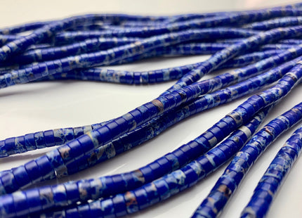 2x4mm Lapis Color Impression Jasper Heishi Rondelle Shape Genuine Natural Sea Sediment Jasper Discs Gemstone Beads 15.5 Inches Strand #3098