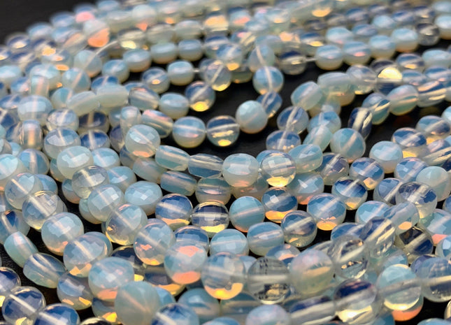 6 mm Micro Faceted Diamond Cut Translucent Opalite Flat Coin Disc Shape Gemstone Beads Genuine Opalite 15 Inches Strand #2833