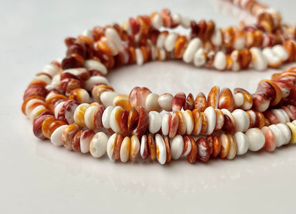 7-10 mm AAA Natural Orange Red White Spiny Oyster Shell Irregular Chip Shape Genuine Natural Spiny Oyster Beads 15.5 Inch Strand #4280