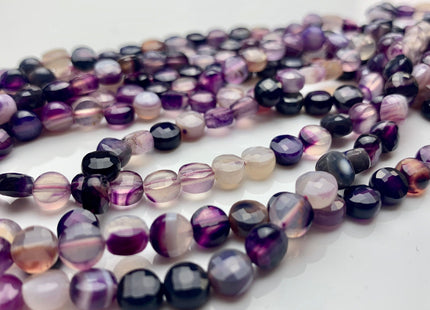 6 mm Micro Faceted Diamond Cut Multi Purple Color Flat Coin Disc Shape Agate Gemstone Beads Genuine Agate 15 Inches Strand #2818