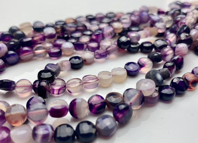 6 mm Micro Faceted Diamond Cut Multi Purple Color Flat Coin Disc Shape Agate Gemstone Beads Genuine Agate 15 Inches Strand #2818