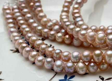 7 mm AAA Half Strand Large Hole Natural Pink Round Freshwater Pearl Beads Hole Size 2.1 mm 30 Beads #P2165