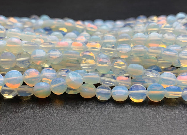 6 mm Micro Faceted Diamond Cut Translucent Opalite Flat Coin Disc Shape Gemstone Beads Genuine Opalite 15 Inches Strand #2833