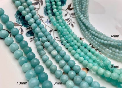 4 mm 6 mm 8 mm 10 mm AAA Faceted Round Green Amazonite Gemstone Beads Genuine Top Quality Gemmy Amazonite Gemstones 15.5 Inches Strand #2976
