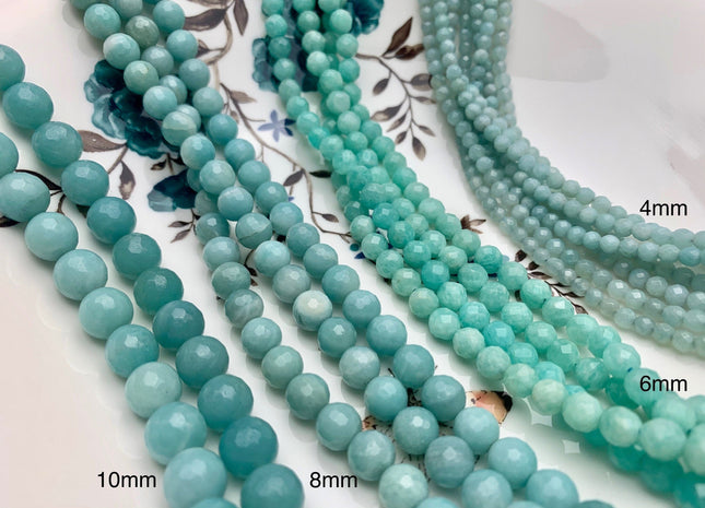 4 mm 6 mm 8 mm 10 mm AAA Faceted Round Green Amazonite Gemstone Beads Genuine Top Quality Gemmy Amazonite Gemstones 15.5 Inches Strand #2976