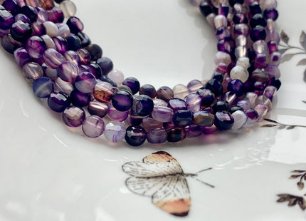 6 mm Micro Faceted Diamond Cut Multi Purple Color Flat Coin Disc Shape Agate Gemstone Beads Genuine Agate 15 Inches Strand #2818