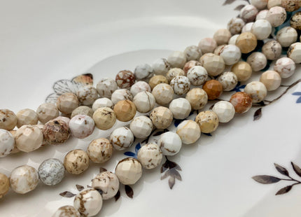 4mm 6mm 8mm 10mm Faceted Round Golden Creamy White Magnesite Gemstone Beads White Turquoise Loose Beads 15.5 Inches Strand #2650