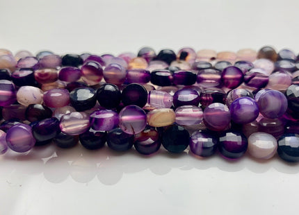 6 mm Micro Faceted Diamond Cut Multi Purple Color Flat Coin Disc Shape Agate Gemstone Beads Genuine Agate 15 Inches Strand #2818
