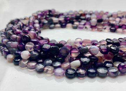 6 mm Micro Faceted Diamond Cut Multi Purple Color Flat Coin Disc Shape Agate Gemstone Beads Genuine Agate 15 Inches Strand #2818