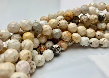 4mm 6mm 8mm 10mm Faceted Round Golden Creamy White Magnesite Gemstone Beads White Turquoise Loose Beads 15.5 Inches Strand #2650