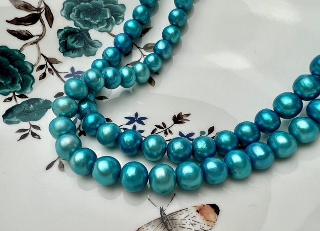 9-10mm 10-11mm AA Rare Blue Color Potato Freshwater Pearl Beads Genuine High Luster Cyan Blue Color Freshwater Pearls #P2287